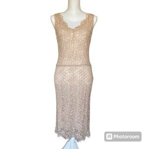 VTG Alexia Admor Nude Pink Floral Mesh Lace Overlay Dress Sz M Romantic Bodycon
